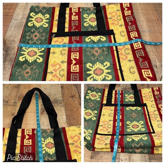Hans Handicrafts Large Tote Carpet Tapestry Bag Bold Colors Heavy Turkey - Picture 3 of 14